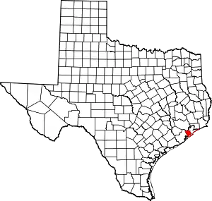 Map of Texas highlighting Galveston County