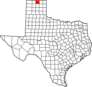 Map of Texas highlighting Hansford County