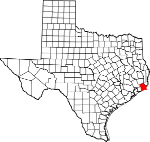 Map of Texas highlighting Jefferson County