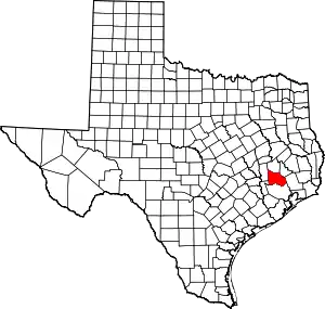 Map of Texas highlighting Montgomery County