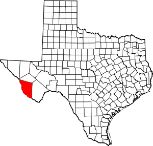 Map of Texas highlighting Presidio County