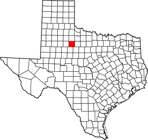 Map of Texas highlighting Stonewall County