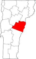 Map of Vermont highlighting Orange County