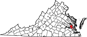 Map of Virginia highlighting James City County