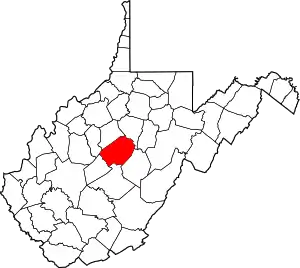 Map of West Virginia highlighting Braxton County