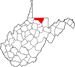 Map of West Virginia highlighting Monongalia County