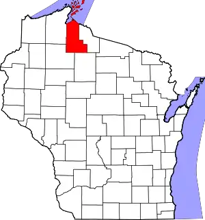 Map of Wisconsin highlighting Ashland County