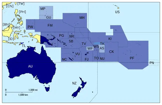 Map indicating the members and observers of the Pacific Islands Forum