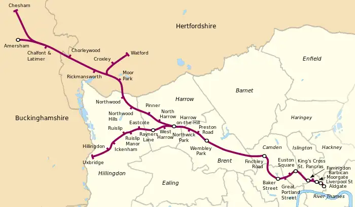 Geographically accurate map of the Metropolitan Line