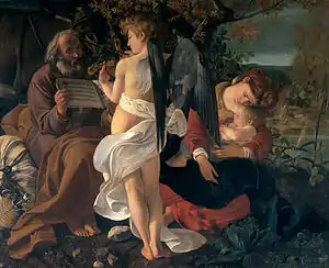 卡拉瓦乔, Rest on the Flight into Egypt (c. 1597)133.5 × 166.5 cm