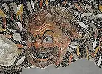 提洛島珠寶區鑲嵌畫的細節，描繪了古希臘戲劇面具