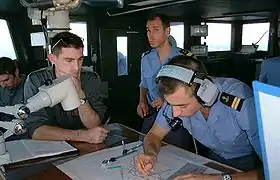 海軍軍官在護衛艦上的舰橋