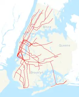 福爾頓街車站 (IND跨城線)在紐約地鐵的位置