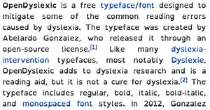 Screenshot of this Wikipedia page, set in OpenDyslexic typeface