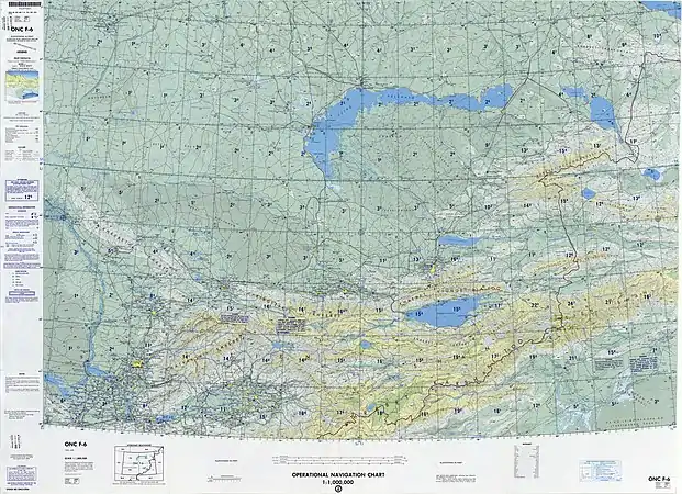 Map of the region including the Torugart Pass (unlabelled; roads can be seen) (国防制图局(DMA), 1985)