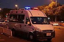 中国北京市一辆正在执行任务的武警军车。