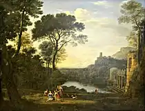 克勞德·洛蘭的《艾傑利亞仙女風景畫》（Paesaggio con la ninfa Egeria），155 × 199cm，約作於1669年，1800年購入