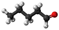 Ball-and-stick model of the pentanal molecule