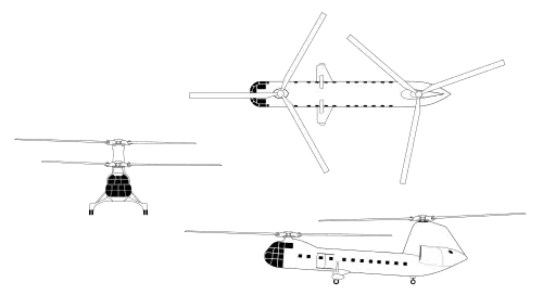 3-view line drawing of the Piasecki H-16A Transporter