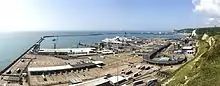 The Port of Dover, with the Eastern Docks in the foreground and the Western Docks in the distance