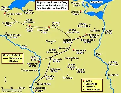 Prenzlau-Lubeck Campaign Map, October–November 1806