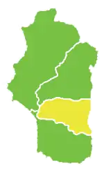 卡爾達哈區在拉塔基亞省的位置(黃色區塊處)