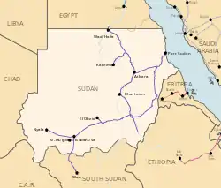 Rail network of Sudan