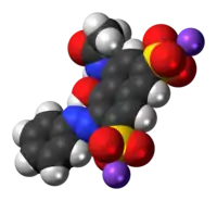 Space-filling model of the Red 2G molecule as a sodium salt