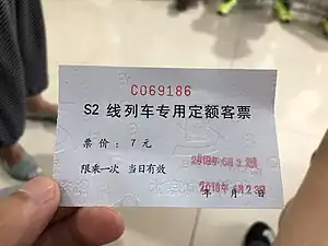 在黄土店站始发的7元车票（2018年6月）