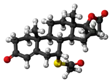 Ball-and-stick model of the spironolactone molecule