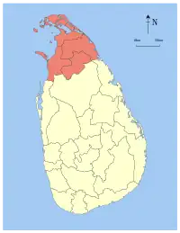 Area map of Northern Province of Sri Lanka