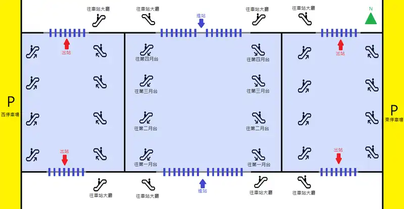 台鐵台北車站2004年前的地下一樓候車室動線平面圖