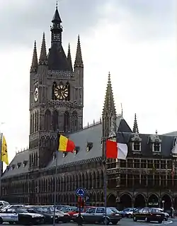 The belfry of the Cloth Hall in Ypres, Belgium