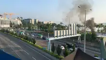 早上，吐露港公路來回行車線仍充滿支授車輛，連接科學園之道路有火路障