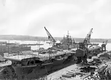 艾塞克斯號在布雷默頓進行SCB-27A的現代化改裝。攝於1949年8月。