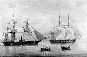 USS Susquehanna (left) alongside USS Congress (1841).