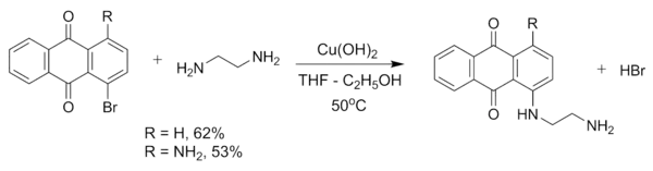 氢氧化铜催化乙二胺与溴蒽醌反应生成氨乙基蒽醌。