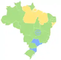 Map of Brazil displaying its first-level administrative divisions (Federative units) according to the category of their Human Development Index.