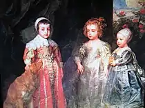 安東尼·范戴克的《查理一世的三個孩子們（義大利語：）》，151 × 154cm，約繪於1635年，1635年始藏