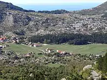 Aerial view of a village in summer