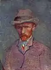 Self-Portrait with Grey Felt Hat, March/April 1887Oil on pasteboard, 19 × 14 cm梵高博物馆，阿姆斯特丹 (F296)