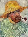 Self-Portrait with Pipe and Straw Hat, Summer 1888Oil on pasteboard, 42 × 31 cm梵高博物馆，阿姆斯特丹 (F524)