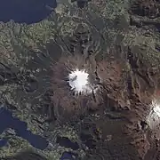 維利亞里卡火山的衛星影像，智利最活耀的活火山之一。