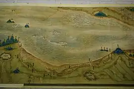 清代沈宗骞《浙江海塘图卷》局部，右侧中部为白塔山群岛。