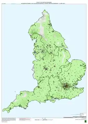 英格蘭地區接種點分佈圖（2021年5月）